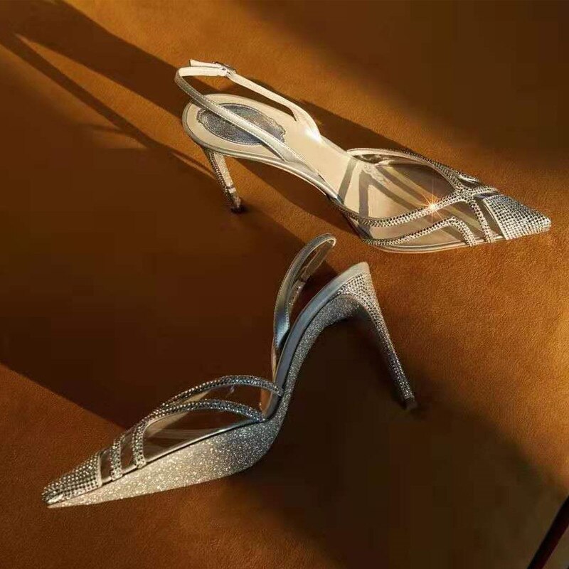 Zomer Luxe Diamant Hoge Hakken Schoenen Vrouwen Sandalen Landingsbaan Puntschoen Ladies Party Wedding Sansals Schoenen