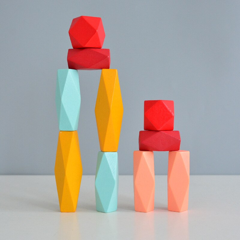Wooden Stacking toy Montessori Toy Block Colored Stone Rocks Stones Tumi Ishi Wood Balancing Stacked Stones