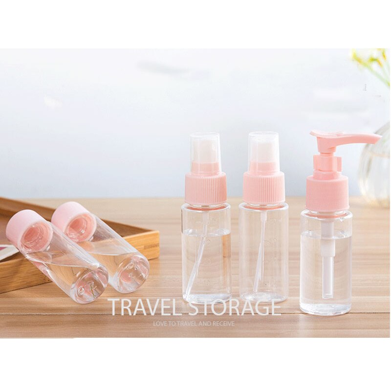 Kosmetyczka 7 sztuk/zestaw przenośny rozpylać wielokrotnego napełniania butelek zestaw plastikowy pojemnik na kosmetyki Dom podróż pusty rozpylać napełniania butelek etui