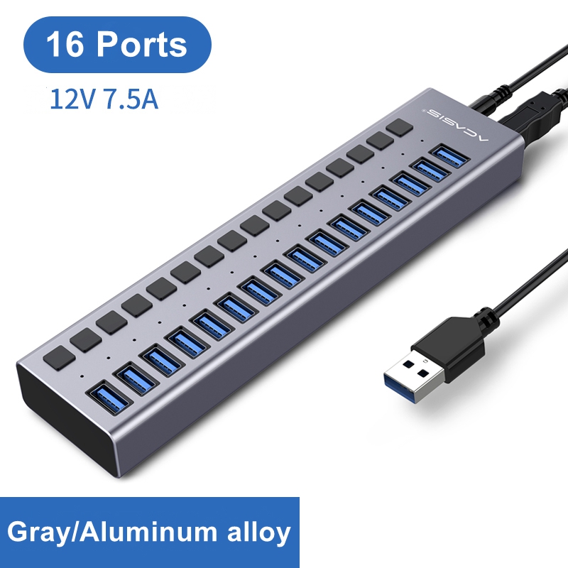 Acasis Multi-Ports Powered USB 3.0 HUB USB Extension with On/Off Switches 15V Adapter Support Splitter Computer Accessories