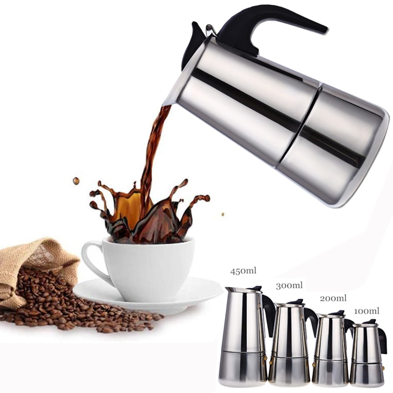 Koffiezetapparaat Pot Roestvrij Staal Mokka Espresso Latte Kookplaat Filter Moka Koffiezetapparaat Koffie Pot Voor Keuken 2/4/6/9 Cups