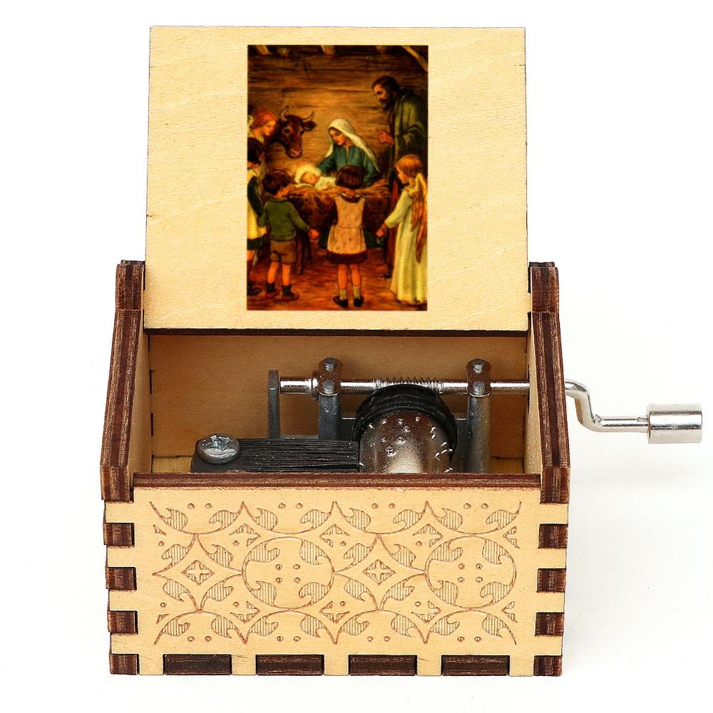 Vintage Engraved Music Box Wooden Musical Box 3D Printed Amazing Grace Theme Music Box Christmas Birthday: P-YS-65
