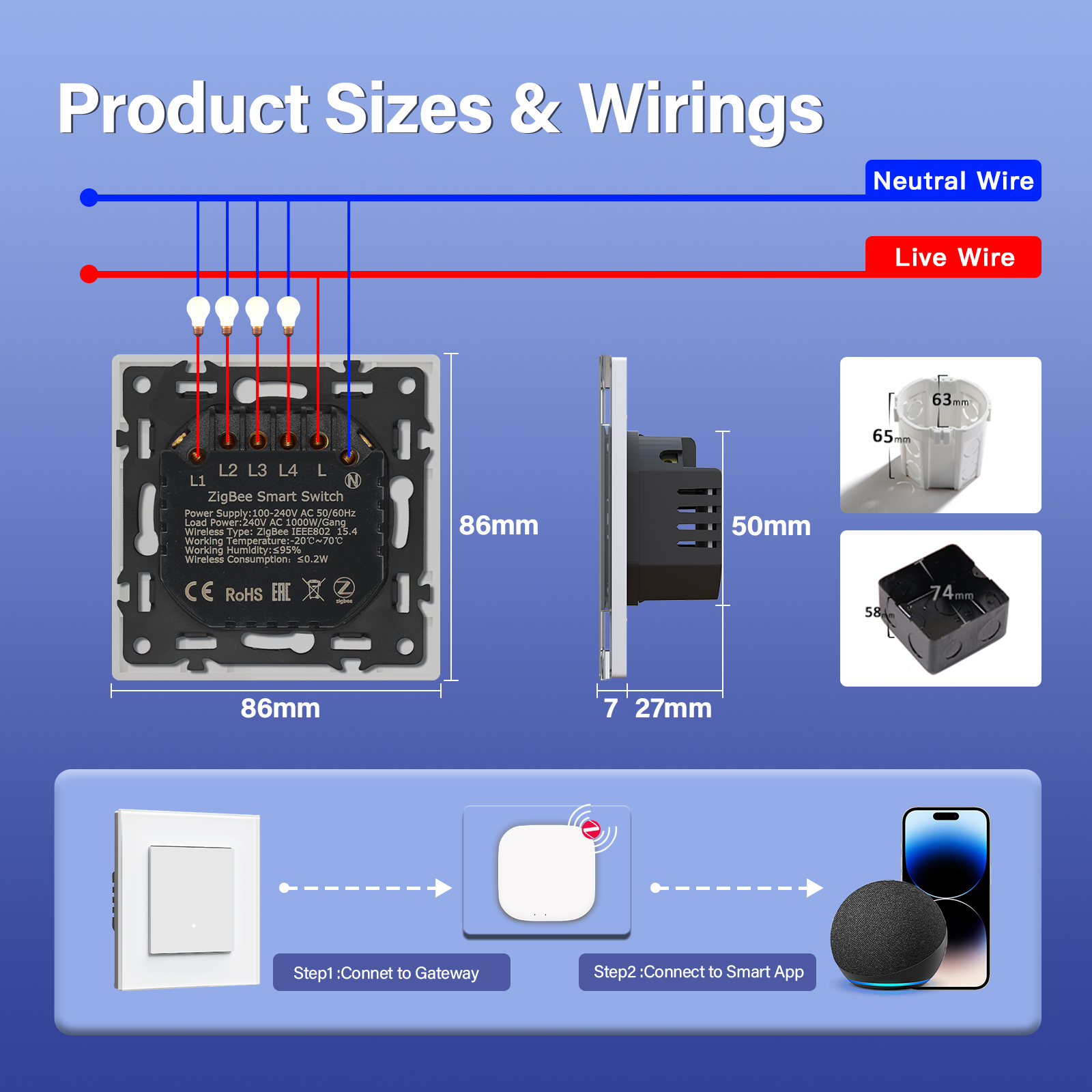 BSEED Zigbee przełączniki klikowe seria 1/2/3/4banda inteligentne przełączniki światła naścienne żółte podświetlenie szklana ramka Tuya APP UE przełączniki schodowe