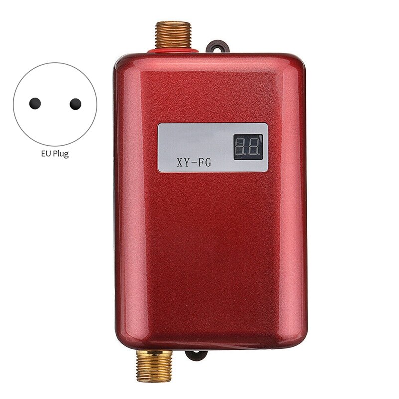 3800W Mini Electric Tankless Instant Water Heater Temperature Display Heating Shower Universal EU Plug Red