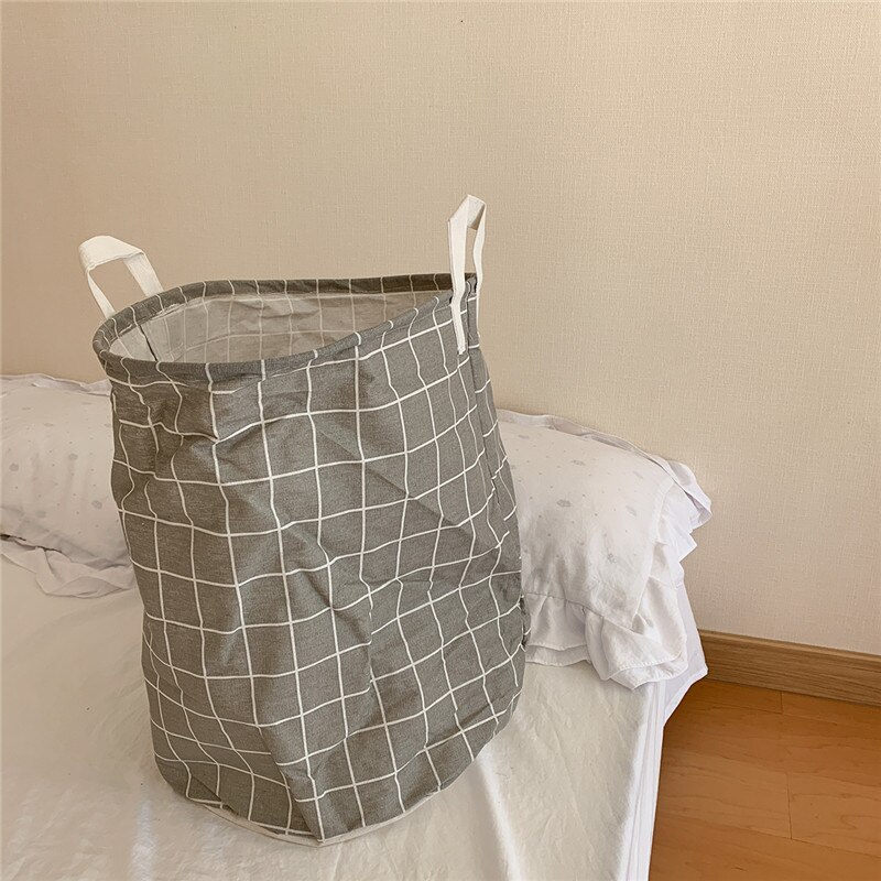 Folding Storage Bucket Laundry Basket Bag: Grid 33.5x38.5cm