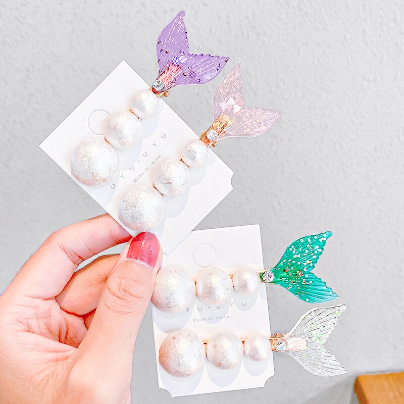 Pasadores de cola de pez con perlas para niña y mujer, diadema dulce, pinzas para el pelo de sirena, horquillas, accesorios para el cabello a la
