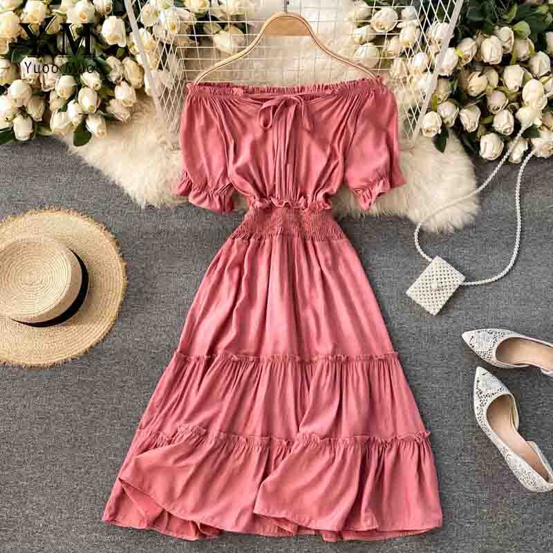 YuooMuoo Korean Off Shoulder Summer Dress Women El... – Grandado