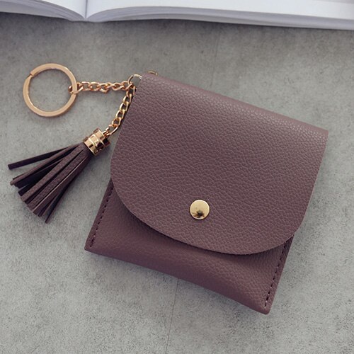 ETya Mode Vrouwen Portemonnee Korte Lederen Mini Portemonnee Vrouwelijke Casual ID Card Houders Tassen Dames Portemonnee Roze Clutch Kwastje tas: Paars