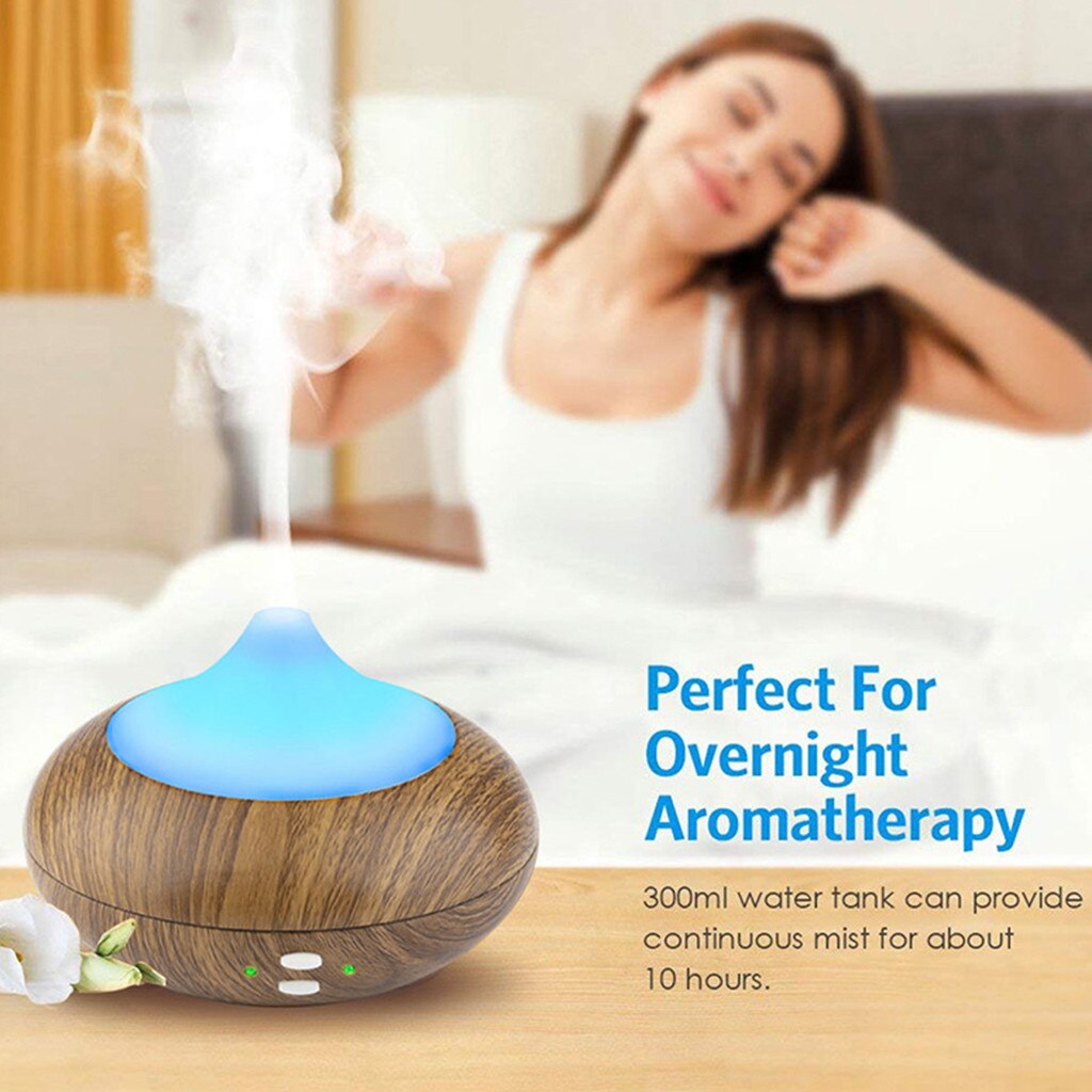 40# 300ml Wood Grain Humidifier Led Ultrasonic Aroma Diffuser Air Aromatherapy Essential Oil Diffuser With 7 Colors Led Light