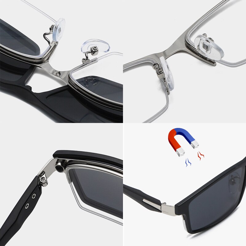 BENZEN 5 In 1 Magnet Polarisierte Clip Brille Rahmen Männer TR90 Optische Myopie Clip Gläser Für Männer Brillen Rahmen B5535