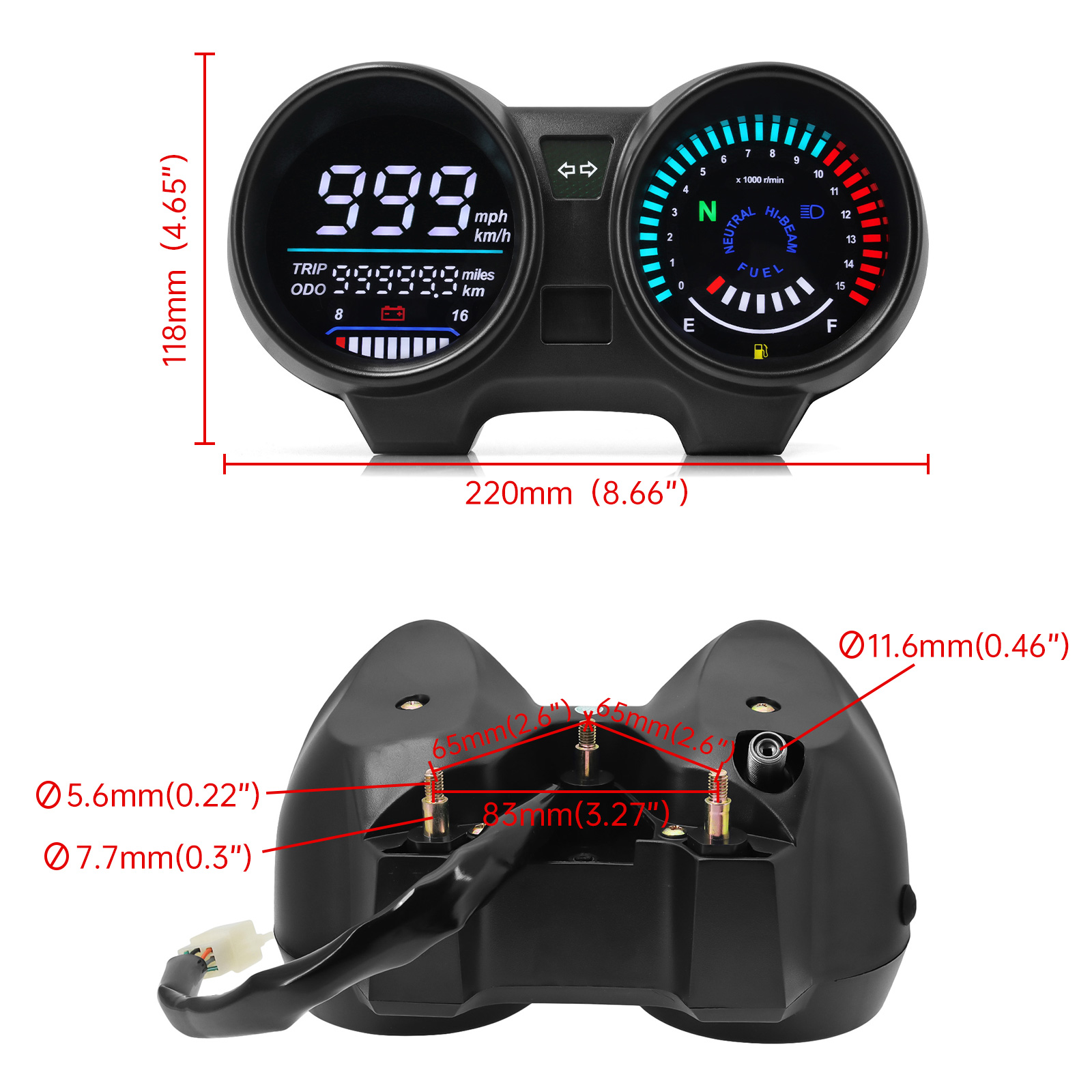 ADQ-velocímetro Digital Universal para motocicleta, tacómetro de 15000 RPM, odómetro Digital LCD automático, medidor para tablero de motocicleta