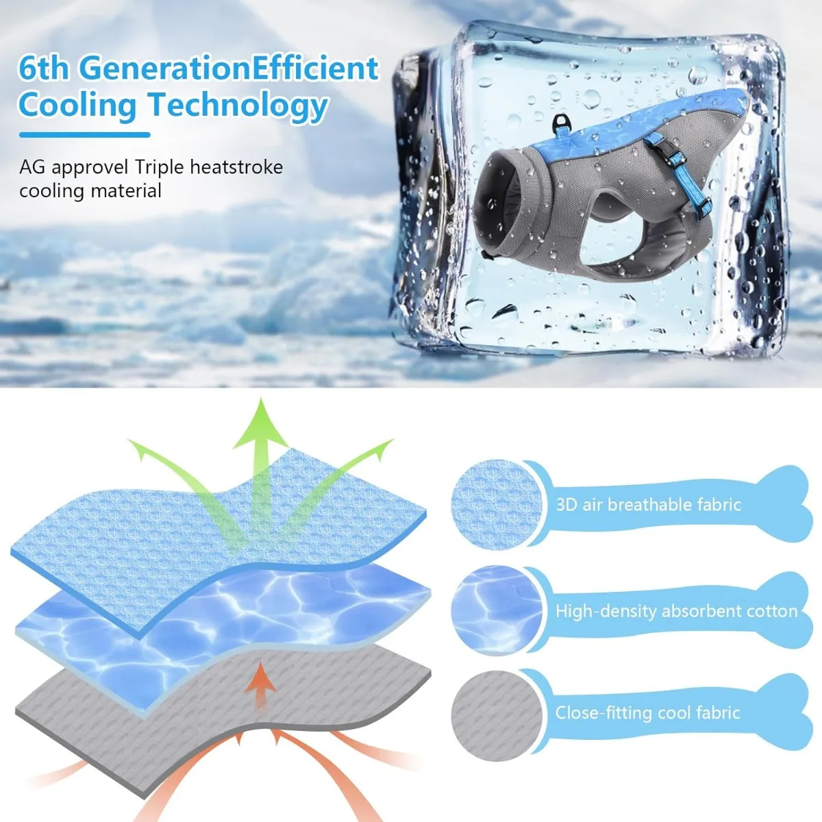 Hengittävä koiran viilennysliivi kesäksi säädettävillä hihnoilla uv-suojattu verkkokangas lemmikkien lämpöhalvauksen ehkäisyyn