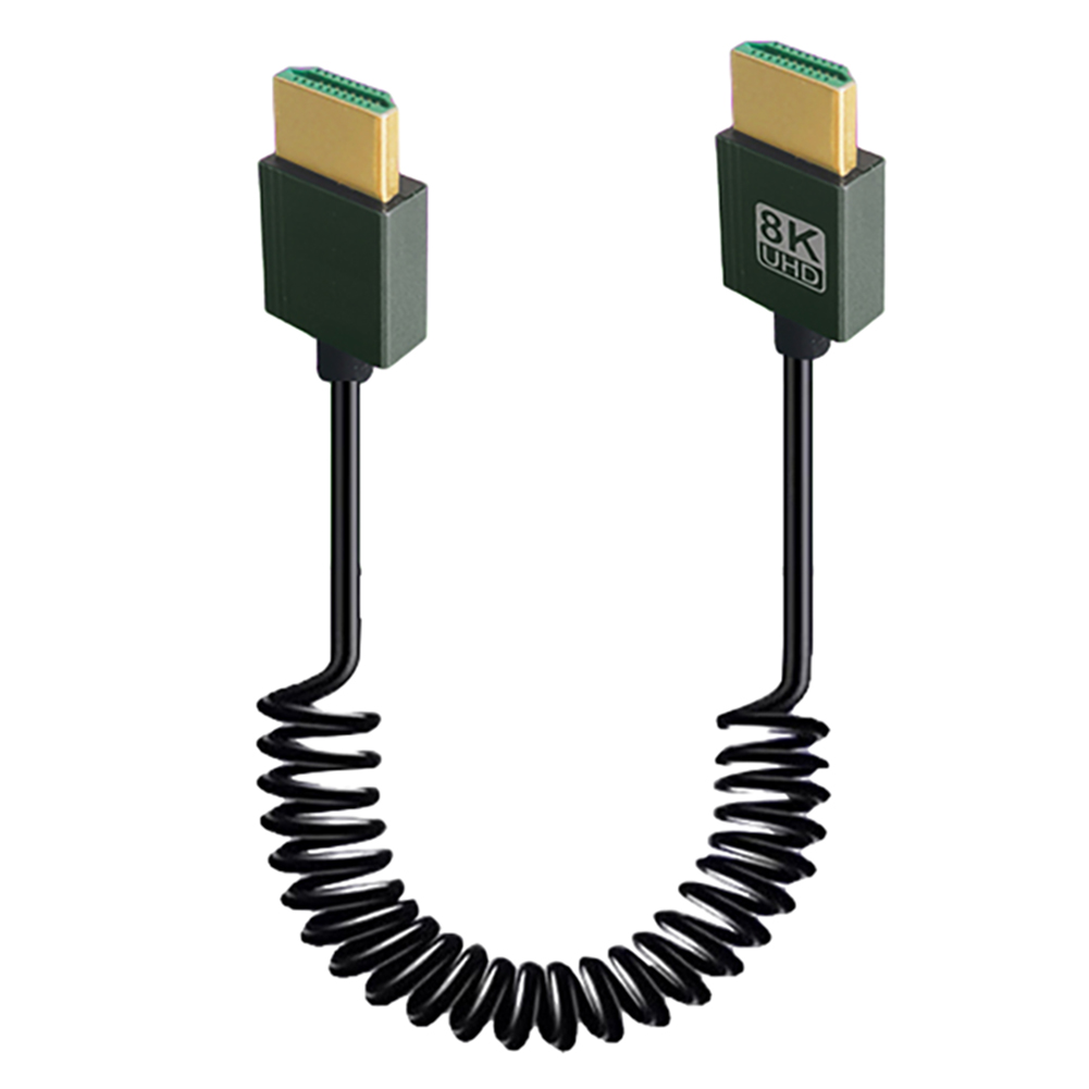 Cable en espiral Compatible con HDMI, 8K, 48Gbps, Compatible con Cable Mini/Micro HD para cámara/videocámara/PC/Monitor: Azul