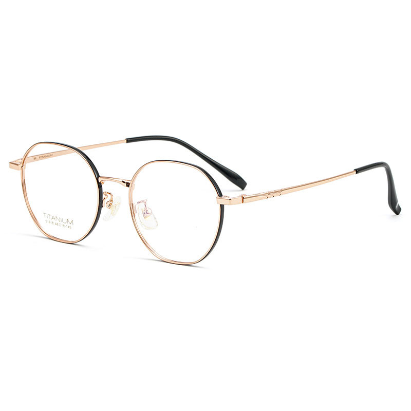 Pure Titanium Glasses Frame For Women Style with Spring Hinges Full Rim Optical Eyewear Ultralight Myopia: Black Rose Gold