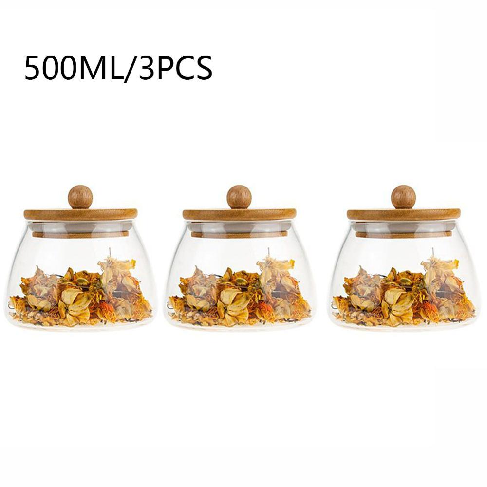 Glass Airtight Containers For Food Kitchen Flour Container Jars With Bamboo Wooden Lids: 3pcs 500ml