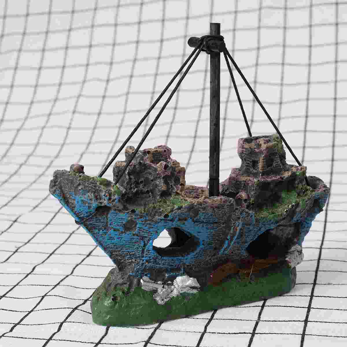 Resin Fishing Boat Aquarium Ornament Plastic Decoration Plant for Fish Tank Accessories