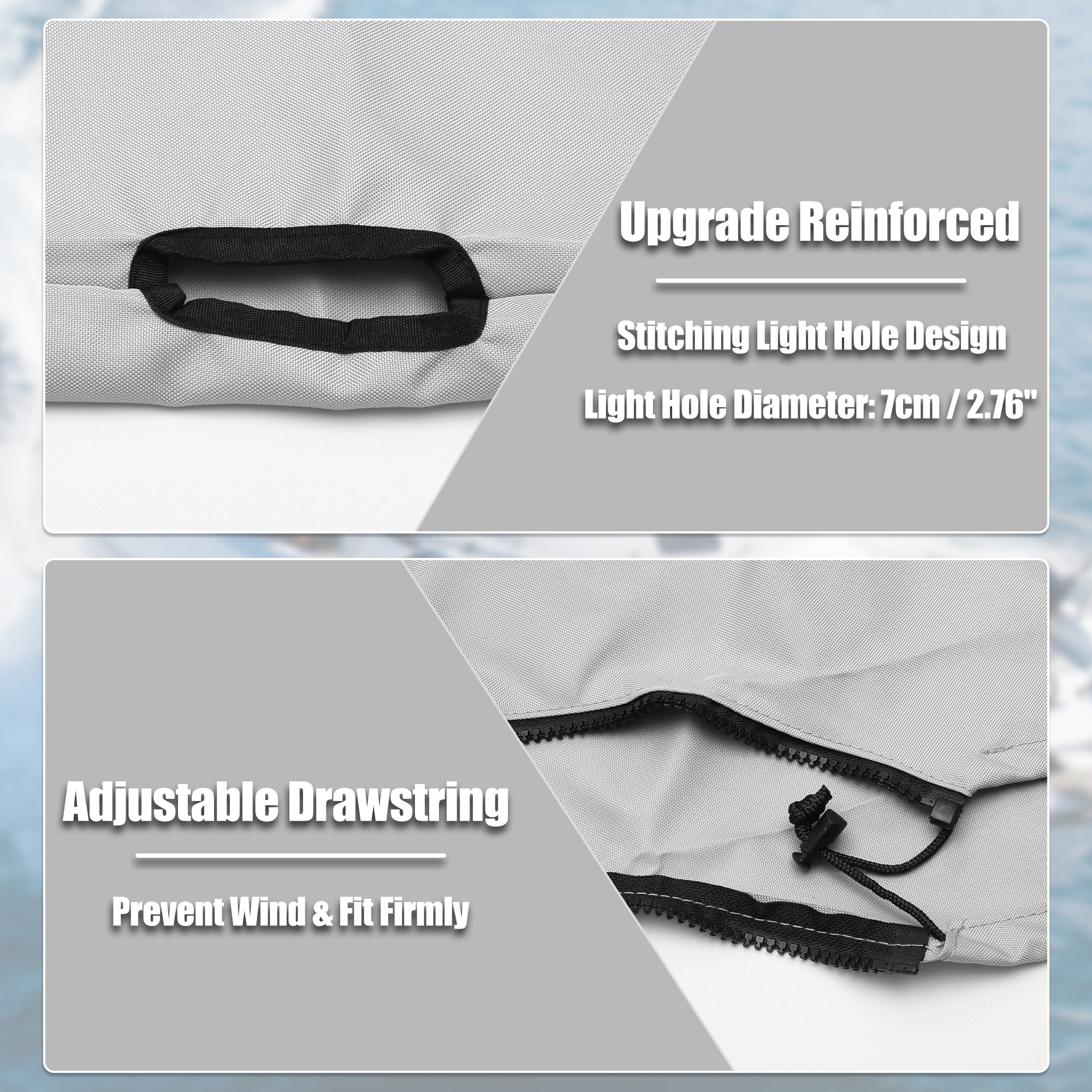 UXCELL Copri bagagliaio portaoggetti superiore Bimini con foro leggero per barca grigio chiaro larghezza 97"-103"