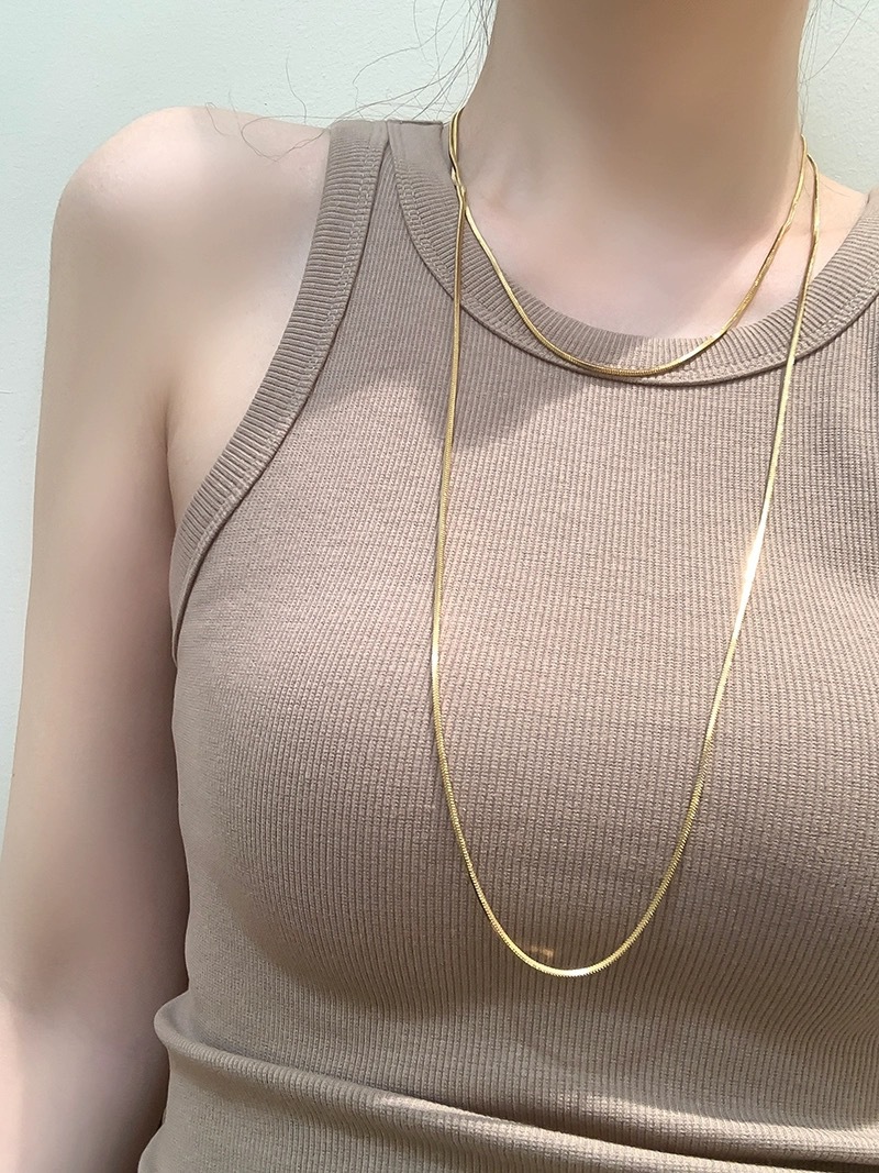 Double Layer 120cm Snake Chains Neckalce for Women Stainless Steel Long Sweater Necklaces Chaoker Jewelry: RED-BROWN