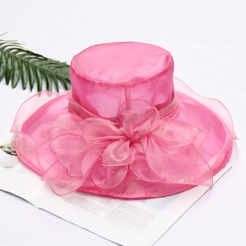 FS -sombreros de Iglesia transpirables para mujer, sombrero de ala ancha de Organza, gris, púrpura, para de té, con flor de malla: Rosy Derby Hat