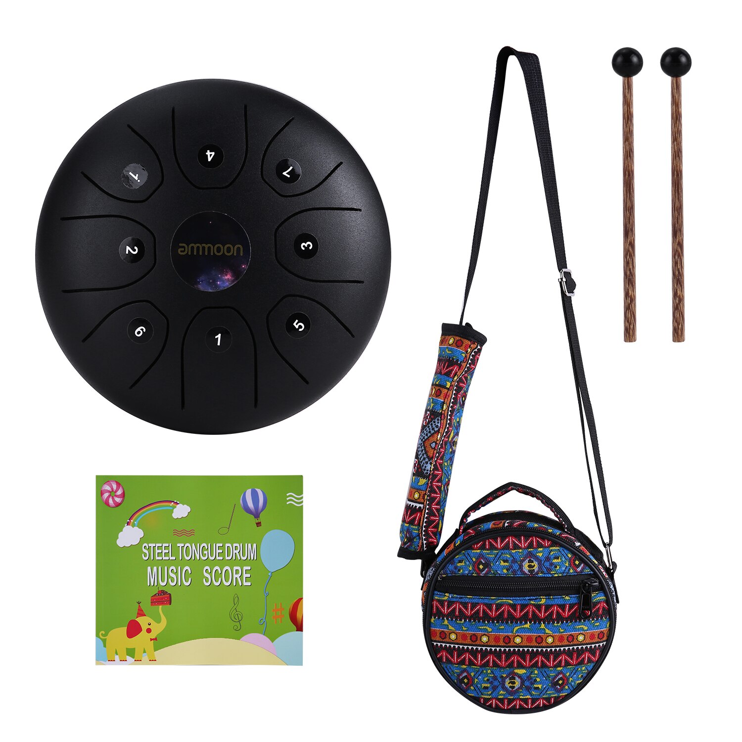 Ammoon 5.5 Inches Mini Staal Tong Drum 8 Notes C-Key Handpan Drum Steel Pocket Drum Percussie Instrument Met draagtas