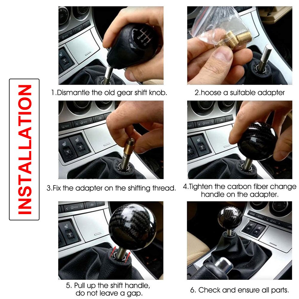 Pomo de cambio de engranaje de coche Universal palanca de cambio forma de bola redonda fibra de carbono Real