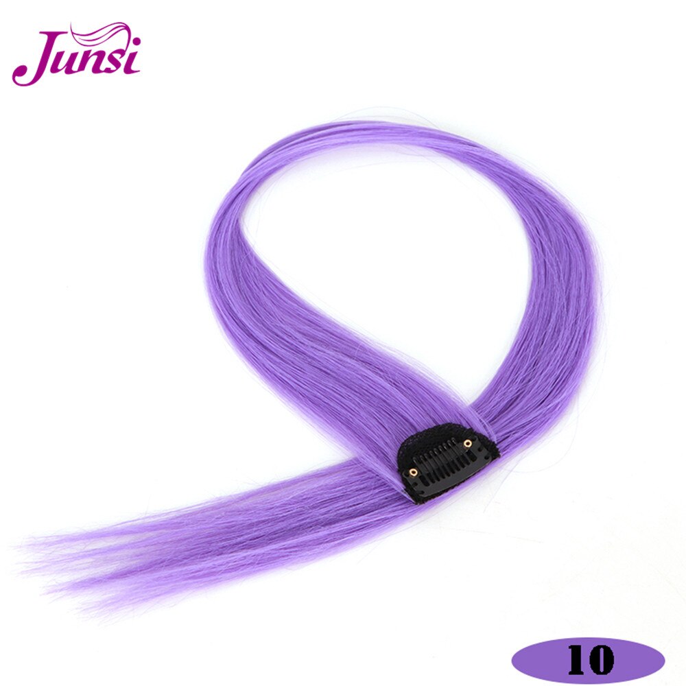 JUNSI Colored Hair Strands Hair Extension Long Straight Female Rainbow Hair Pieces A Clip Heat Resistant Synthetic Bundles: 10