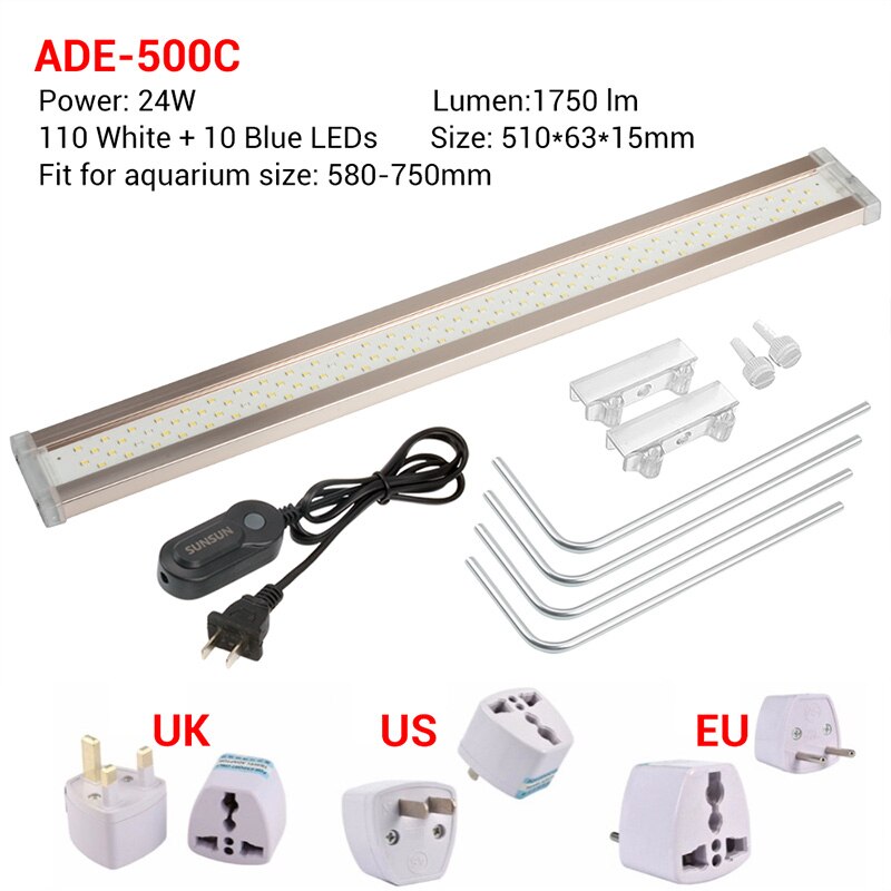 Nicrew Aquarium Led Verlichting Voor Aquarium Plant 12W-24W Ultradunne Aluminium Aquarium Verlichting plant Grow Verlichting Lamp: ADE 500C