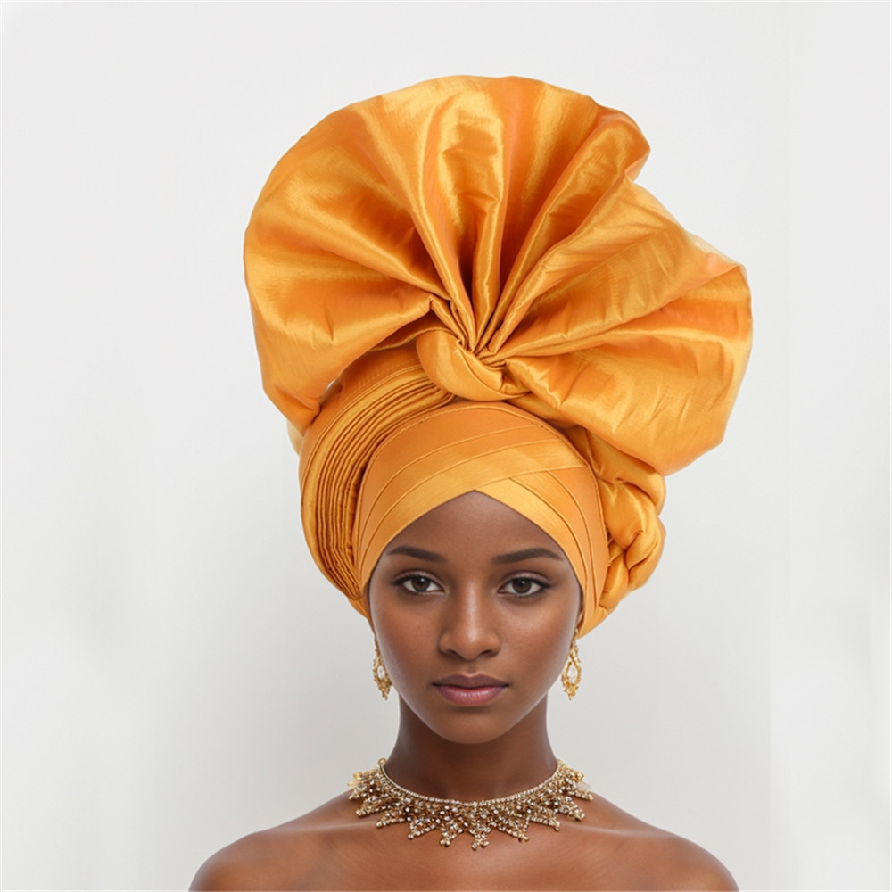 Afrikanische Auto Gele Headtie Nigeria Frauen Kopf wickelt Hochzeit Party Kopfschmuck Frauen Turban Kappe: rot Braun