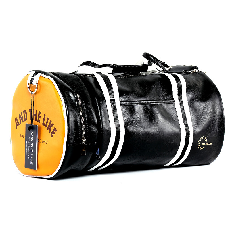Pu Leather Shoulder Travel Bag Gym Bag Men Fitness Women Portable Training Bag Traveling Handbag Striped Sac De Sports Bags: Black-yellow