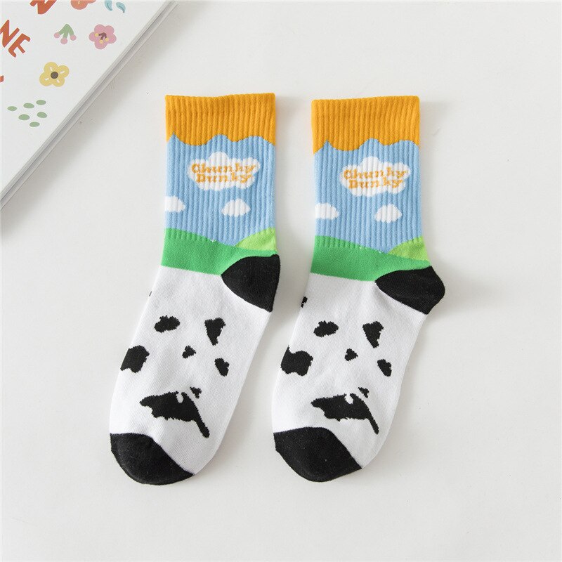 Japanse retro zwart witte koe in de buis persoonlijkheid all-match sportsokken ijs strepen casual trendy damessokken: 5