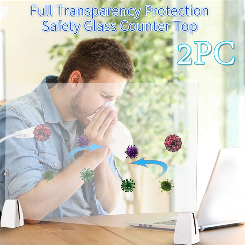 2PC Sneeze Guard Shield Clear Perfection Reception Side Protection Safety Glass Counter Top Transparent Height Protection Screen