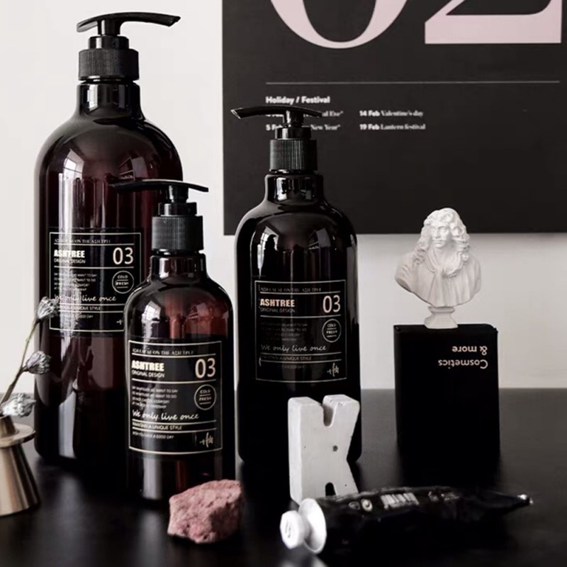 Bouteille de Gel douche rechargeable, Style nordique, 250/500ML, pour shampoing, savon, bouteilles brunes, presse, rangement, maison ou hôtel