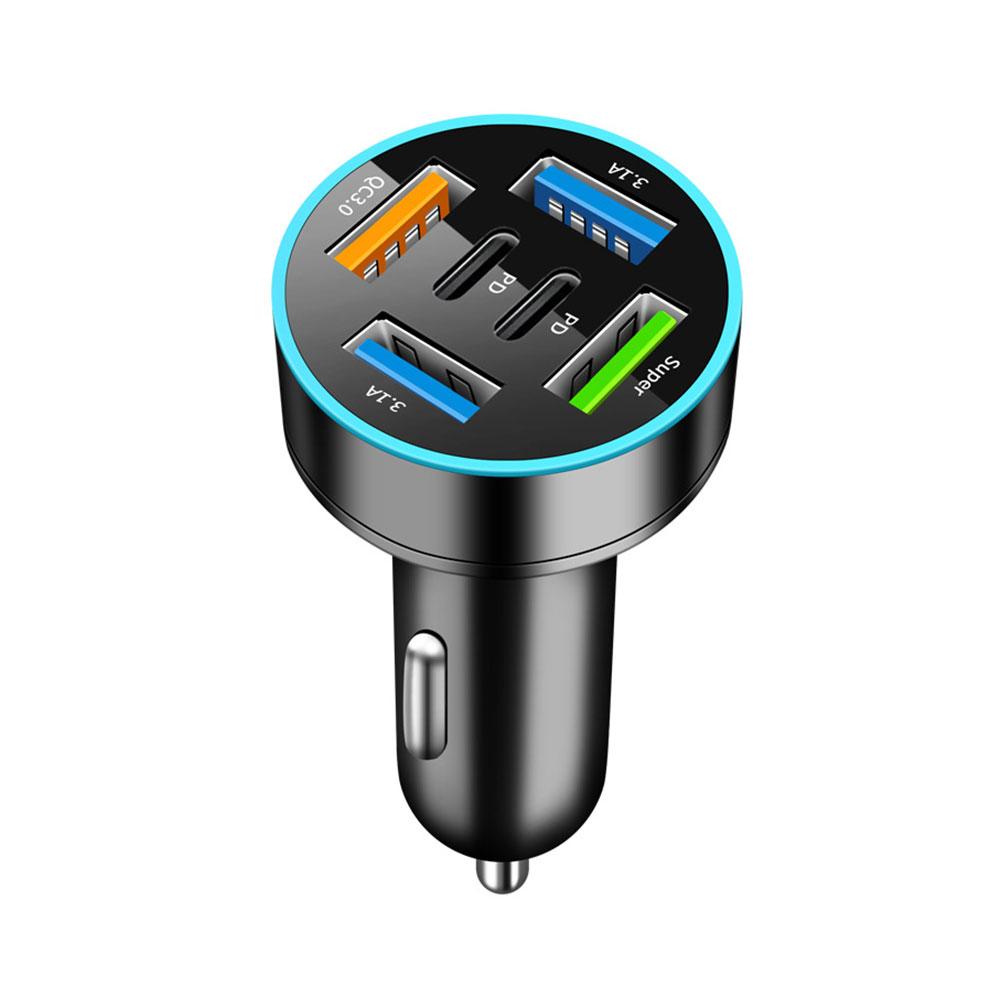 Cargador rápido para coche con pantalla Digital, 6 puertos, 4 A + 2 USB tipo C, 66W, carga rápida para Xiaomi, IPhone y