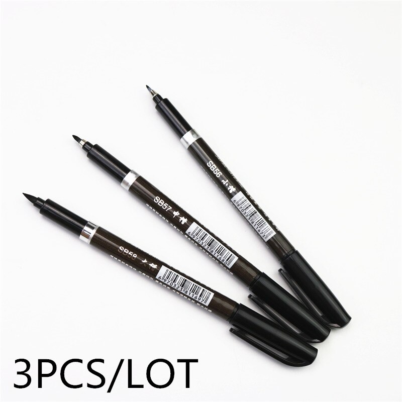Multifunctionele Brush Pen Tekening Sporen Brush Marker Student Oefenen Kalligrafie Pen 3 Stks/partij Of 1 Stuks Kan Kiezen: WIT