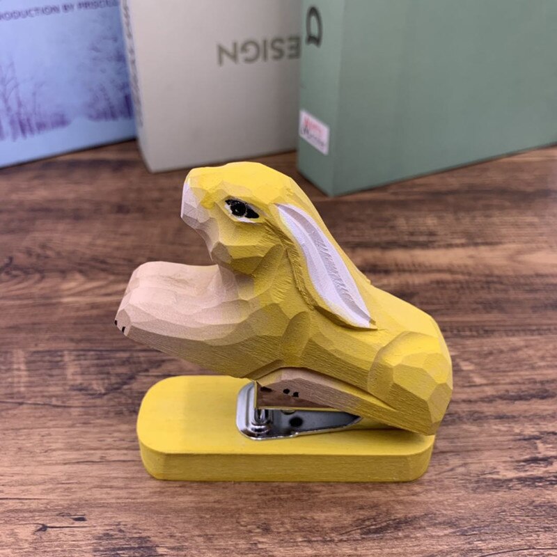 Máquina de tejer de madera con bonito , Mini, forma de Animal, suministros de oficina hechos a mano creativos, encuadernación de documentos, para festivales: Yellow Rabbit