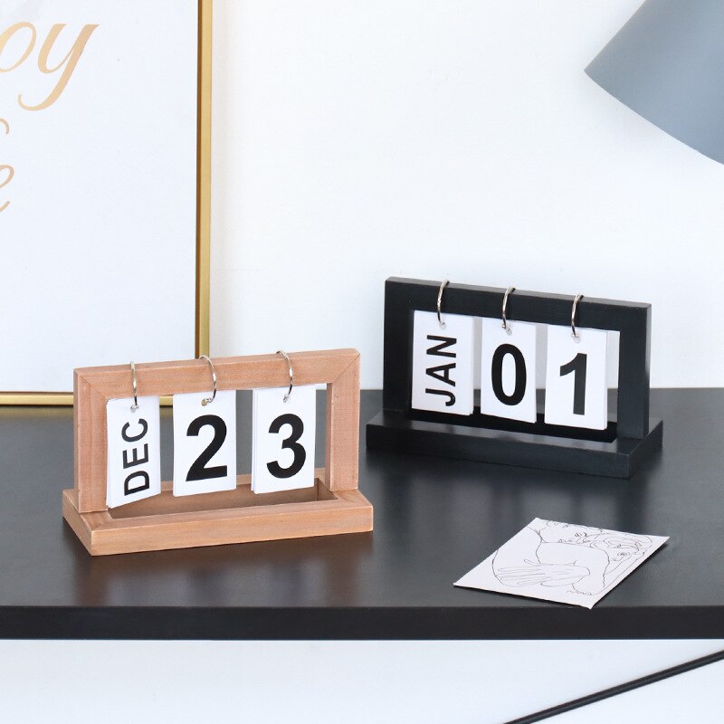 Countdown Small Calendar Decoration Wooden Diy Page Flip Desk Calendar Office Home Small Objects