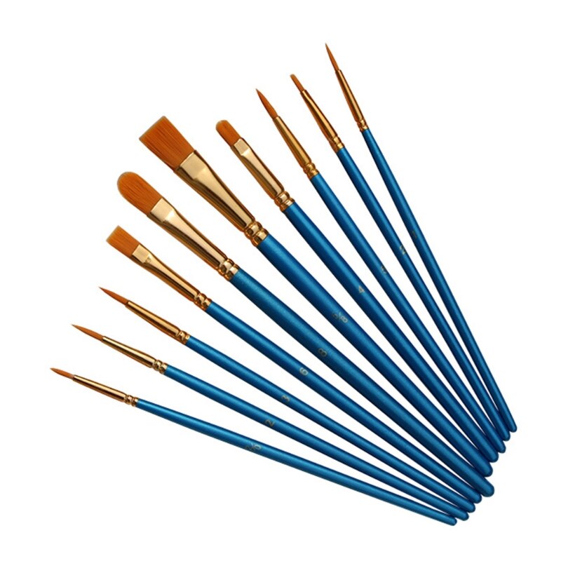 10pcs/set Watercolor Oil Acrylic Artist Paint Brushes Nylon Hair Painting Brush XXUC: Blue