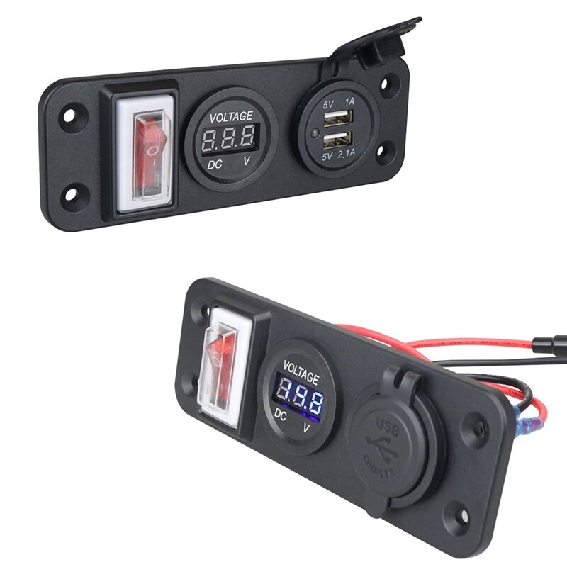 Panel de interruptor de 2 orificios, voltímetro, doble USB, lámpara única 3.1A, 12V, cargador, enchufe USB Dual para coche