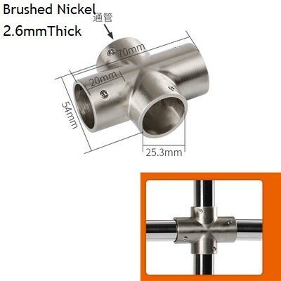 Adaptateur de Tube de tige épais 25mm | Embout de connexion T 2 3 4 5 voies, affichage en alliage de Zinc, Chrome Nickel brossé 4 pièces/lot: Brush Cross 4-way