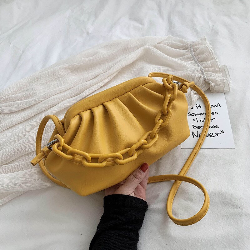 Candy Kleur Pu Lederen Schoudertas Messenger Bags Voor Vrouwen Kleine Crossbody Tas Reizen Keten Tas Handtassen En Portemonnees: Large yellow