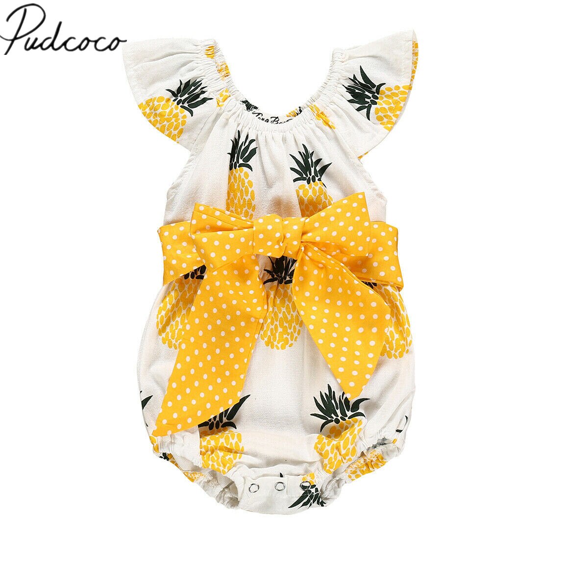 Baby Summer Clothing Pretty Infant Baby Girls Pineapple Bodysuit Ruffles Short Sleeve Bowknot Sash Jumpsuit Clothes Outfit