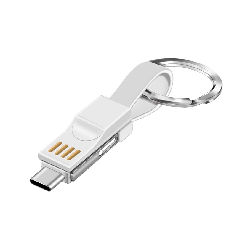 Cabo de Chave de Carga USB Cadeia 3 em 1 Tipo C Iluminação Micro USB Charger Cable Para Samsung S9 Android 2A Mini Keychain Cabo De Carregamento: WHITE