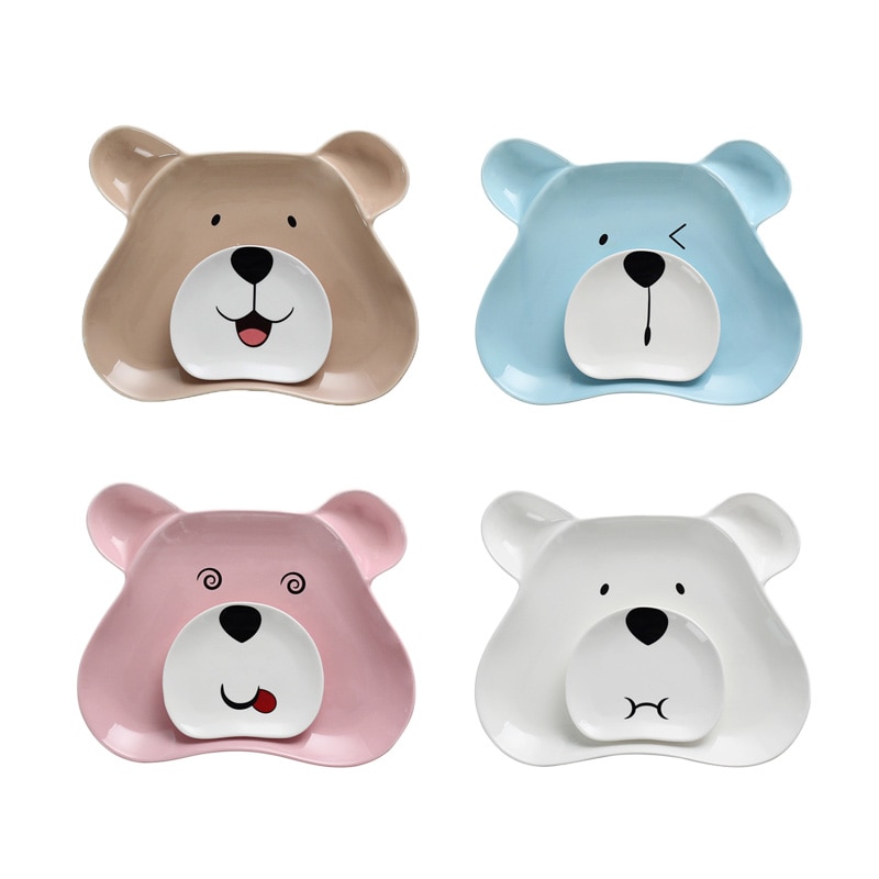 Cerámica Ceative de dibujos animados plato de Sushi lindo niños oso forma plana plato ensalada cena bandeja grande pequeña salsa platos 2 unid/set