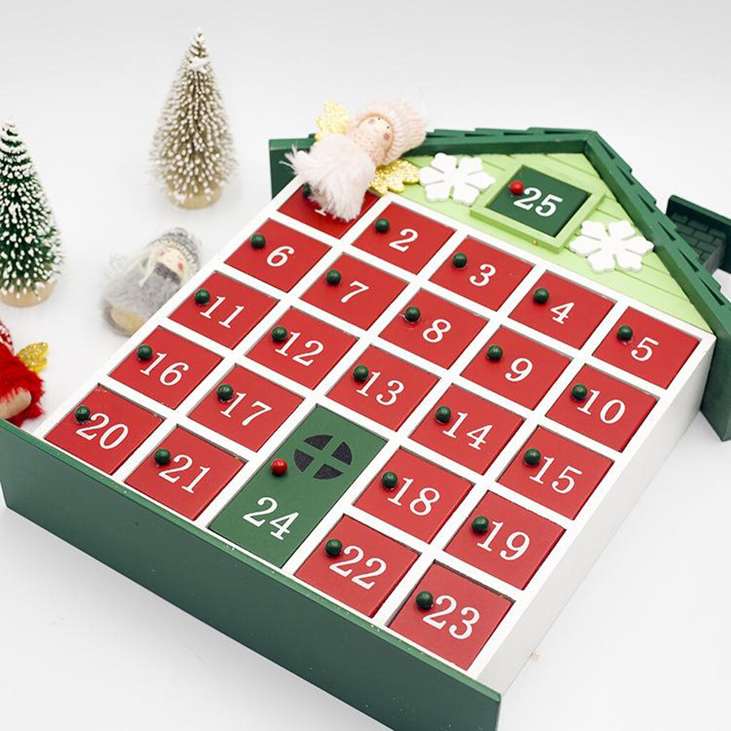Advent Calendar from 24 Day Wooden Christmas Calendar with 25 Drawers, Premium Décor, Wood with Painted Details