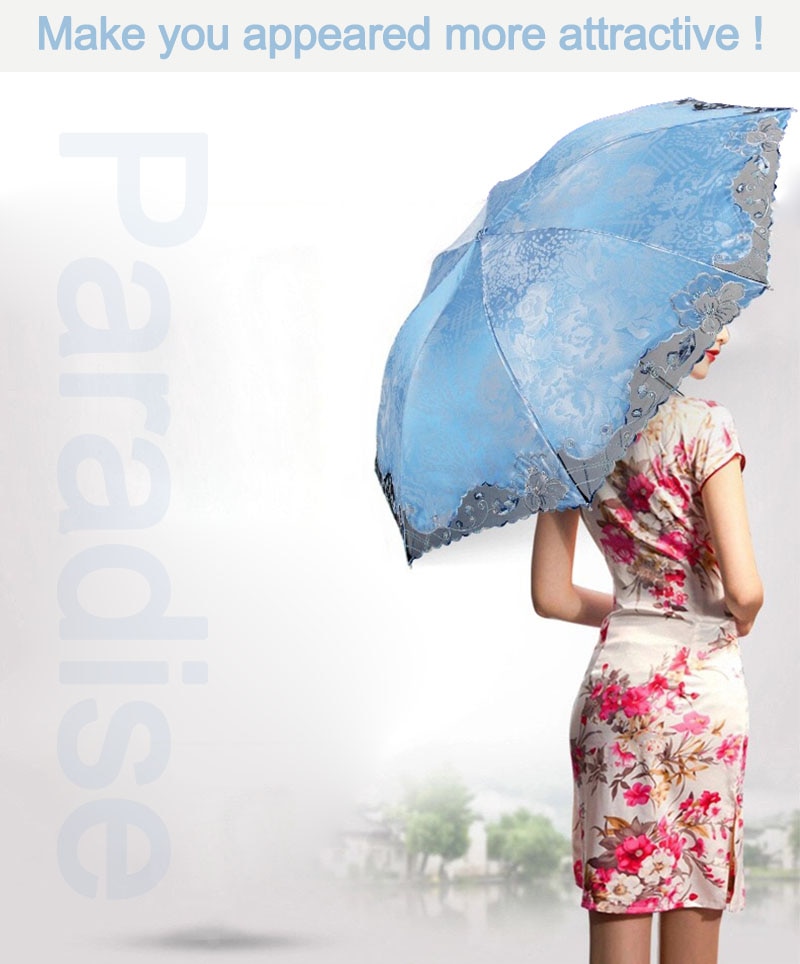 Brand Lace Umbrella Rain Women Folding Flower Portable Clear Umbrellas Double Girl Parasol Female Chinese