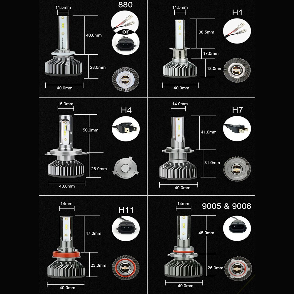 Zdatt  h7 led forlygter turbo  h4 led canbus 9005 hb3 9006 hb4 12v billygter 16000lm 80w h11 h8 h9 tågelygtepære 6000k autolygte