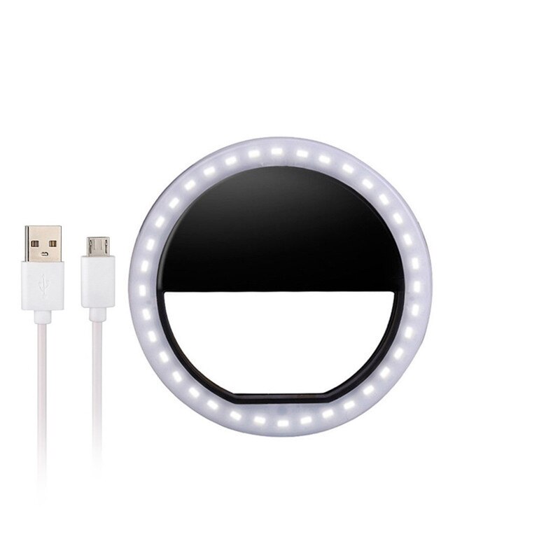 Selfie LED Ring Flash luz para selfie telefoon lens lampka doen telefonu voor iPhone xr Samsung a70 a50 s10 Mobiele telefoon Licht Clip: black