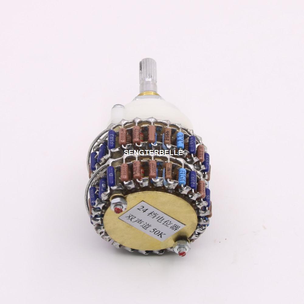 1pcs 24 Steps DALE 2 channel shunt type Volume potentiometer stereo 10K /50K/100K