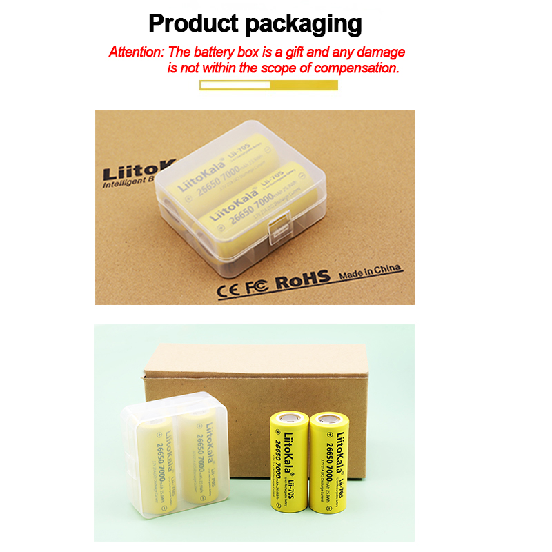 1pcs LiitoKala Lii-70S Newest released highest capacity 26650 7000mah 30A rechargeable battery for flashlight