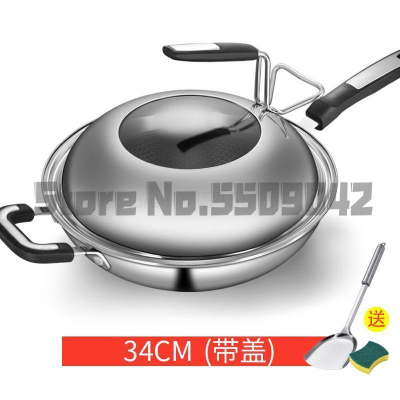 Germany 304 stainless steel wok no oil smoke cooking pot no coating non-stick cooker gas cooker household pot: a5